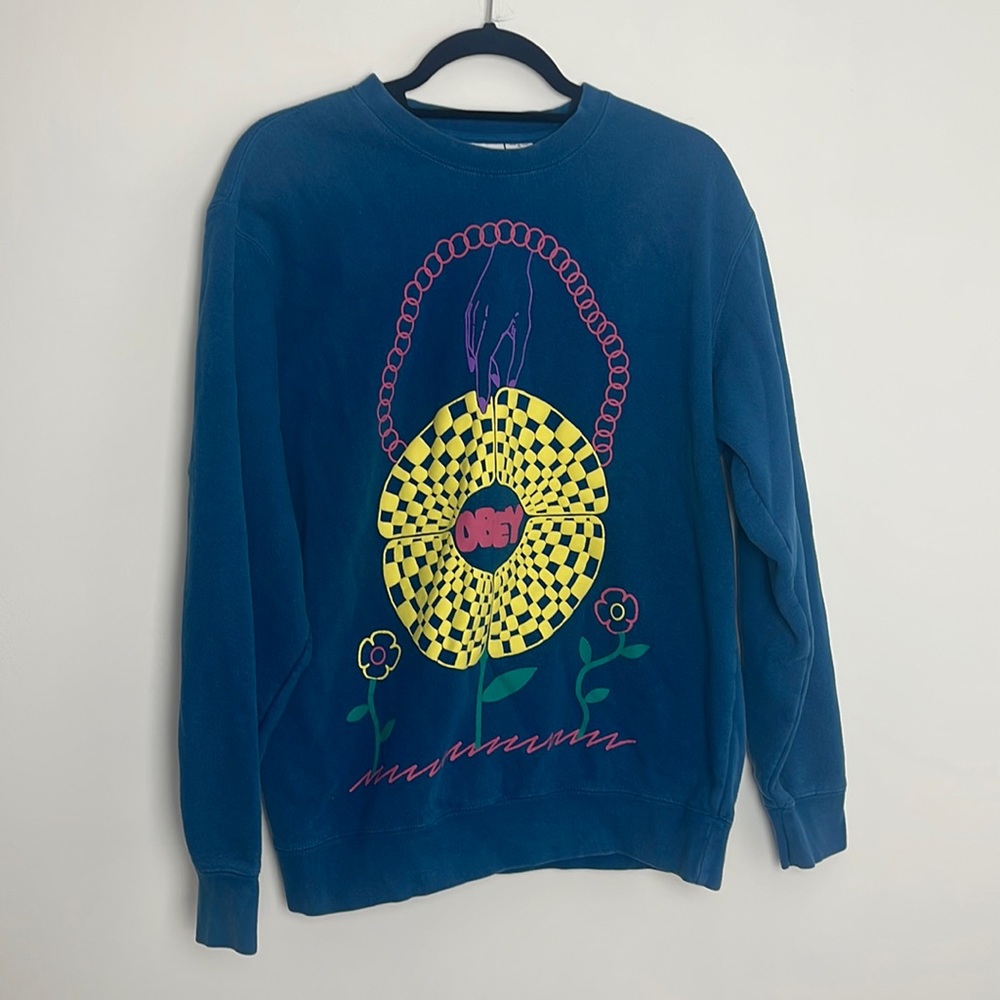 Obey mens graphic floral sweatshirt in blue